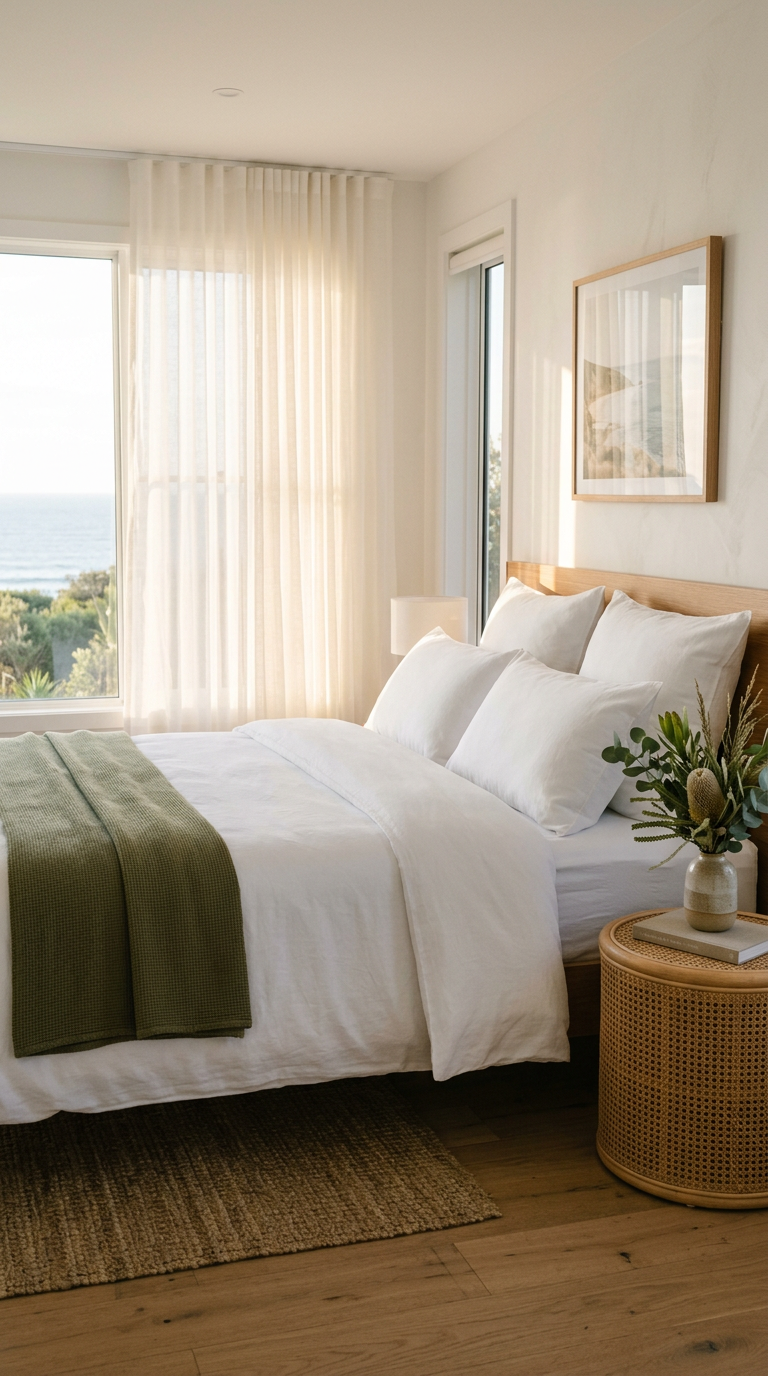 A freshly made bed with crisp white linen