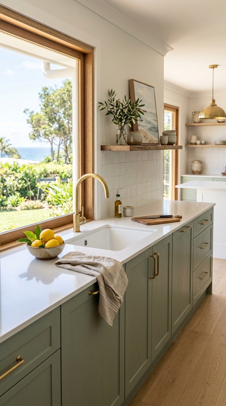 A spotless kitchen bench in soft morning light